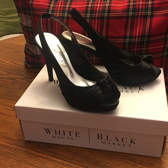 White House Black Market Black Satin Heels - Picture 4 of 6